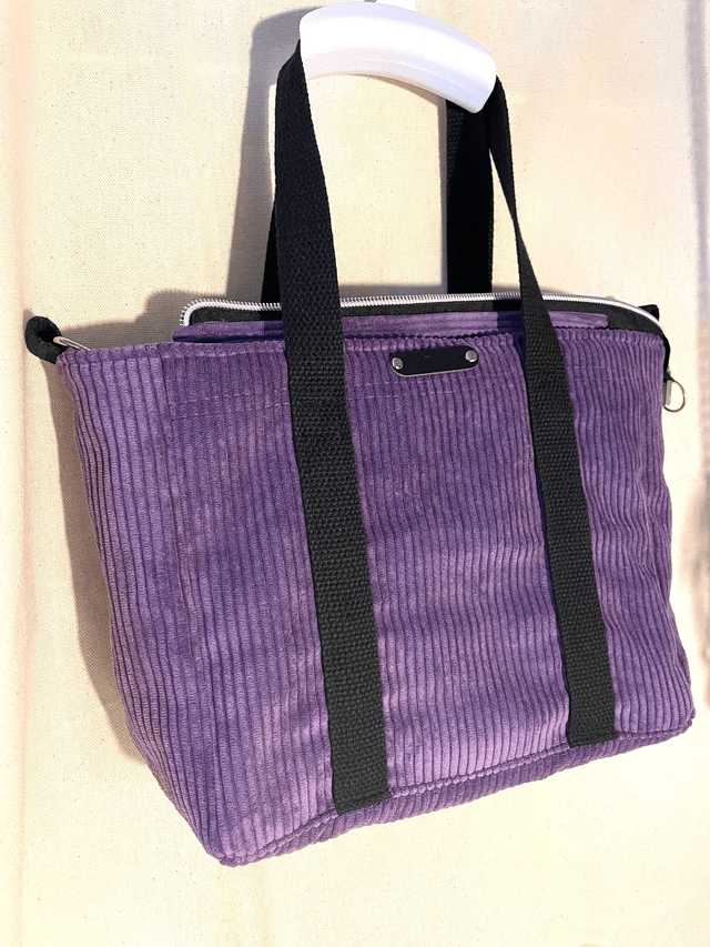 Sac cabas en velours côtelé violet fait main - élégant et pratique