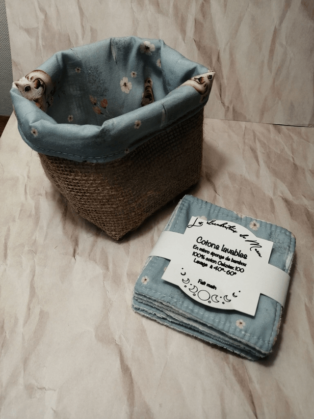 Lingettes démaquillantes écologiques en micro éponge de bambou et coton - 9x9 cm - lot de 5