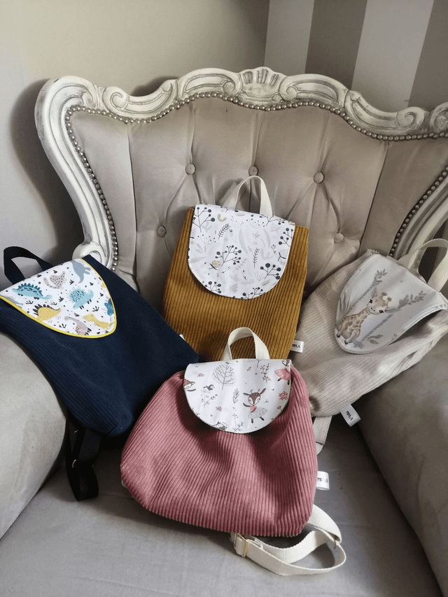 sac à dos en velours côtelé moutarde et coton imprimé personnalisable sur commande