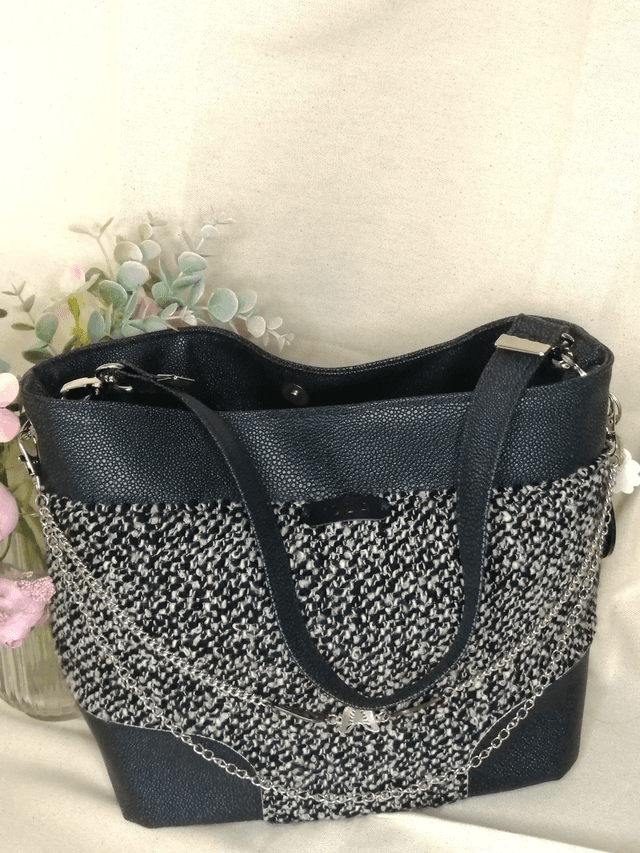 Sac MDLA-sac élégant noir et blanc avec chaîne argentée